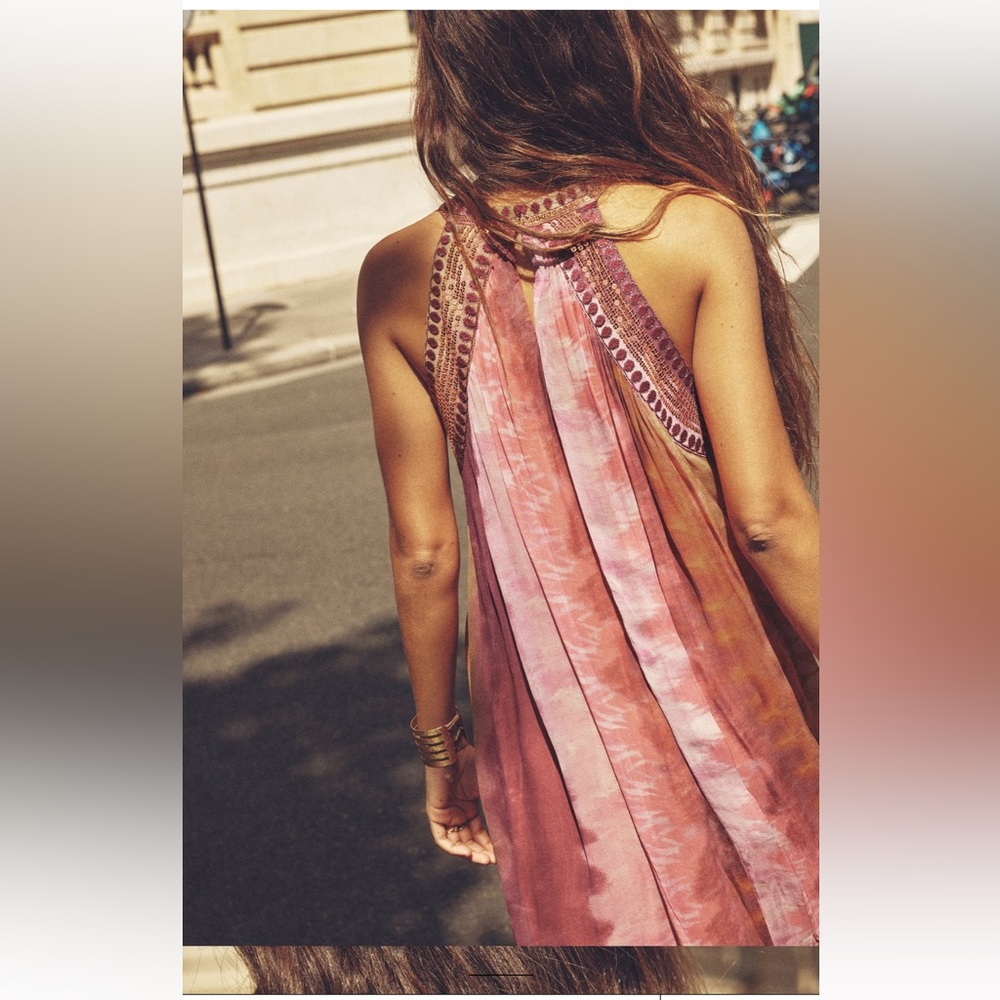 Zara chiffon SEQUIN beaded embellished TIE-DYE maxi DRESS sz.S - Picture 7 of 17